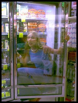 Natalie in a grocery store freezer